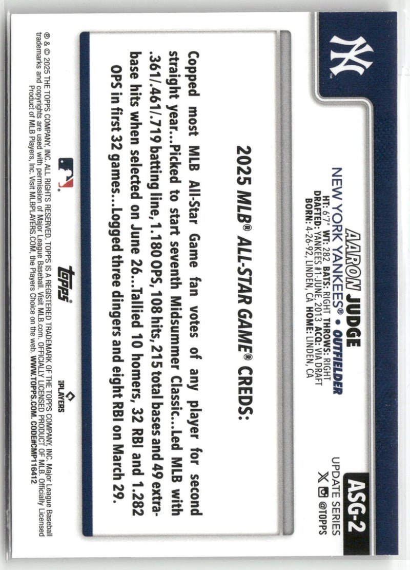 2025 Topps Update #ASG-2 Aaron Judge 2025 All-Star Game-2