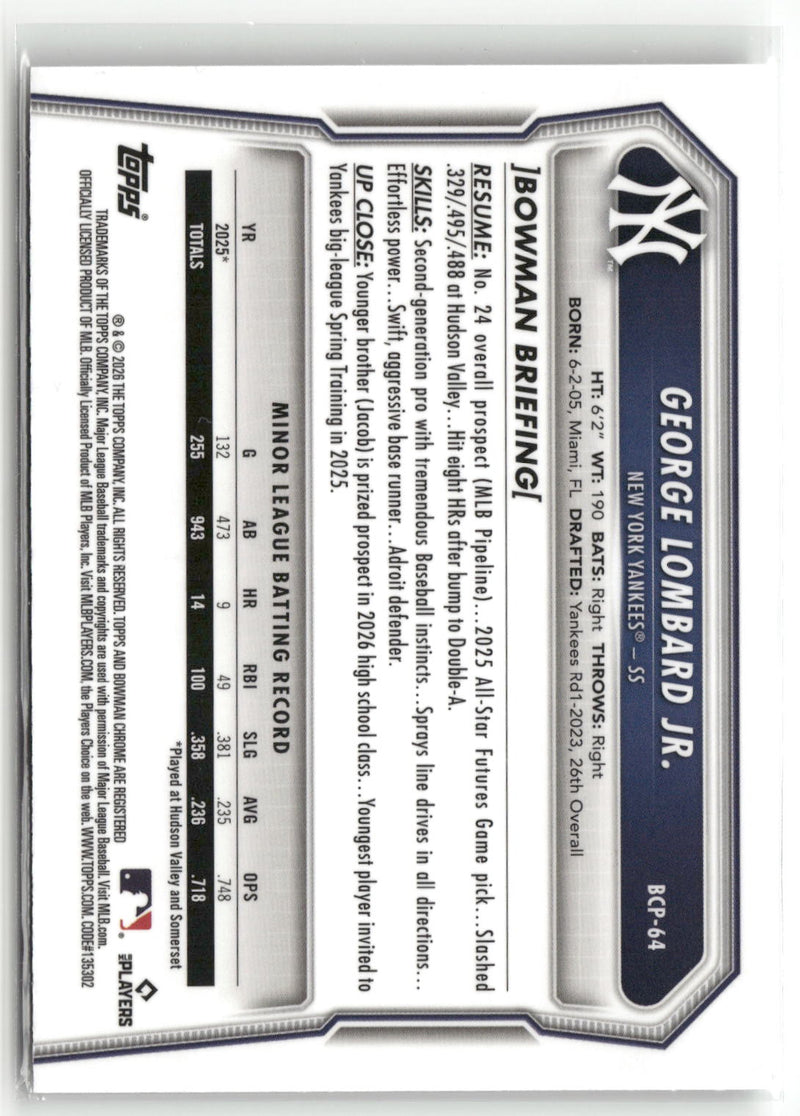 2026 Bowman #BCP-64 George Lombard Jr. Chrome Prospects-2