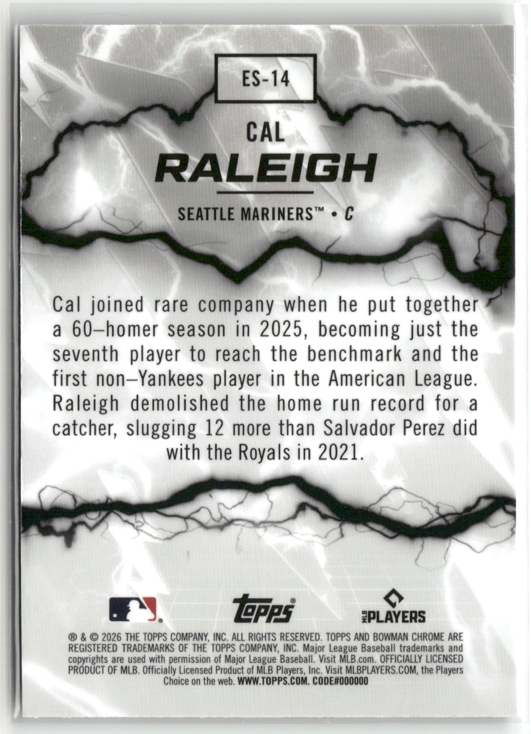 2026 Bowman #ES-14 Cal Raleigh Electric Sluggers-2
