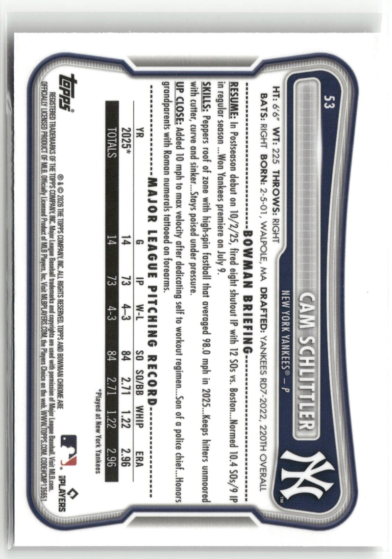 2026 Bowman #53 Cam Schlittler Chrome Mojo Refractors-2