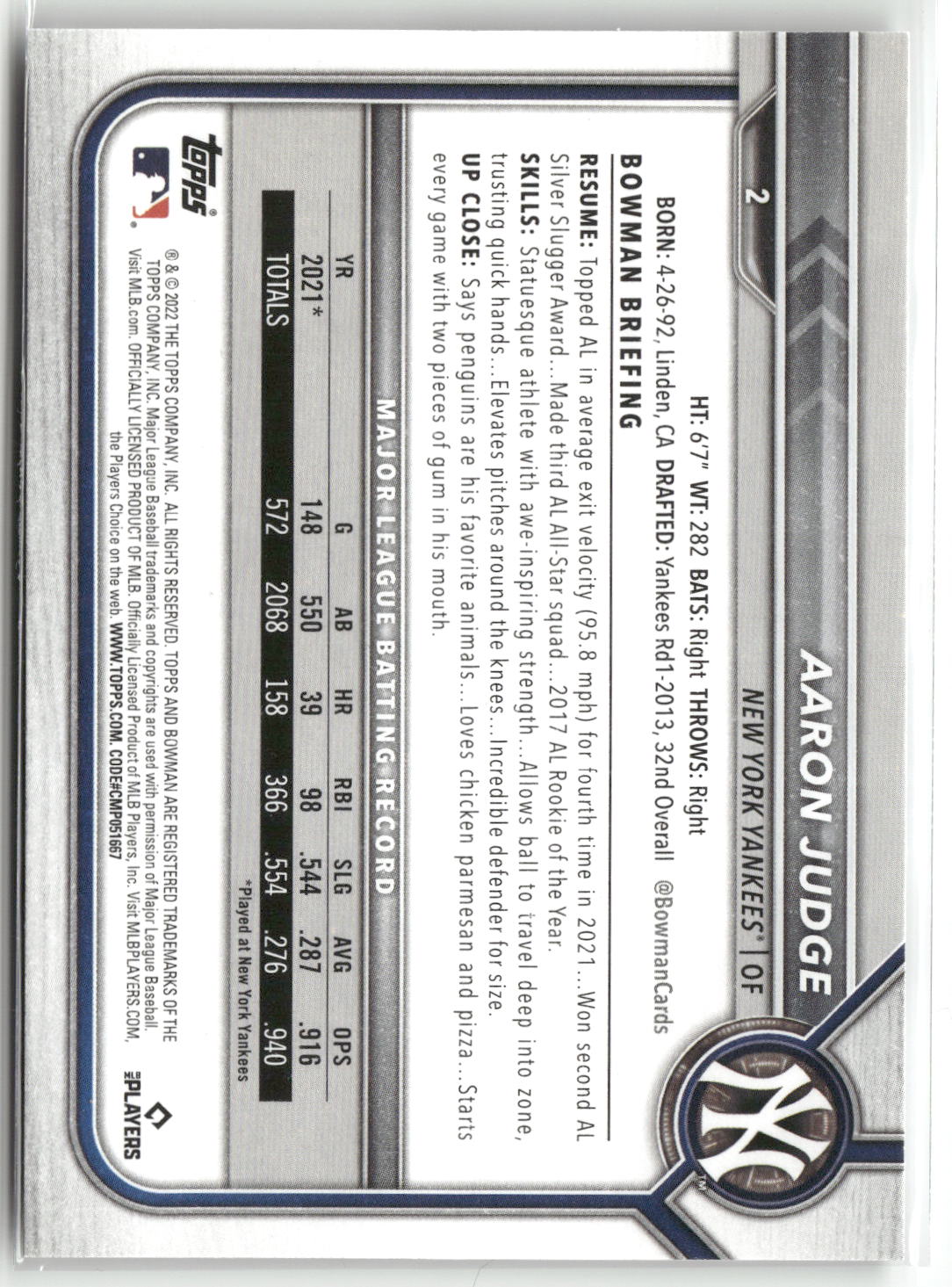 2022 Bowman #2 Aaron Judge-2