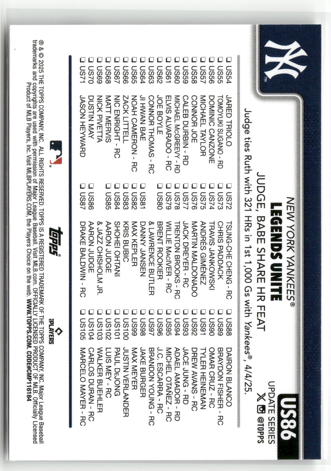 2025 Topps Update #US86 Legends Unite-2