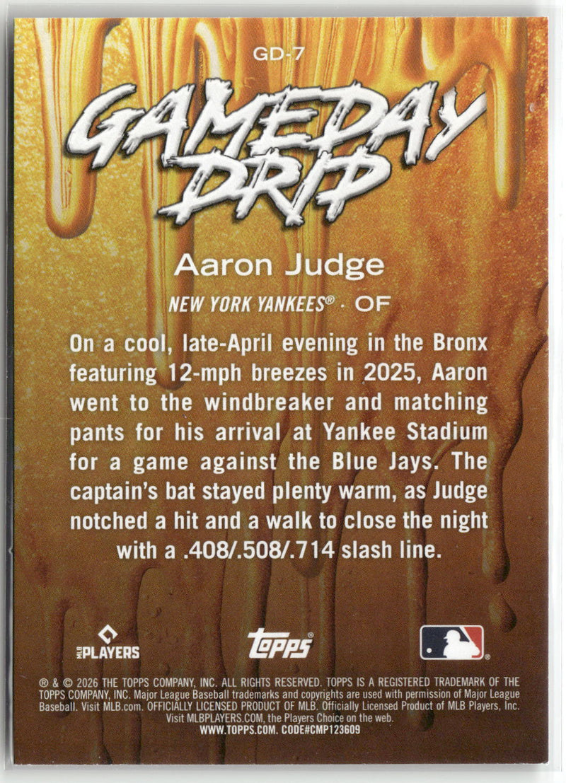 2026 Topps #GD-7 Aaron Judge Gameday Drip-2