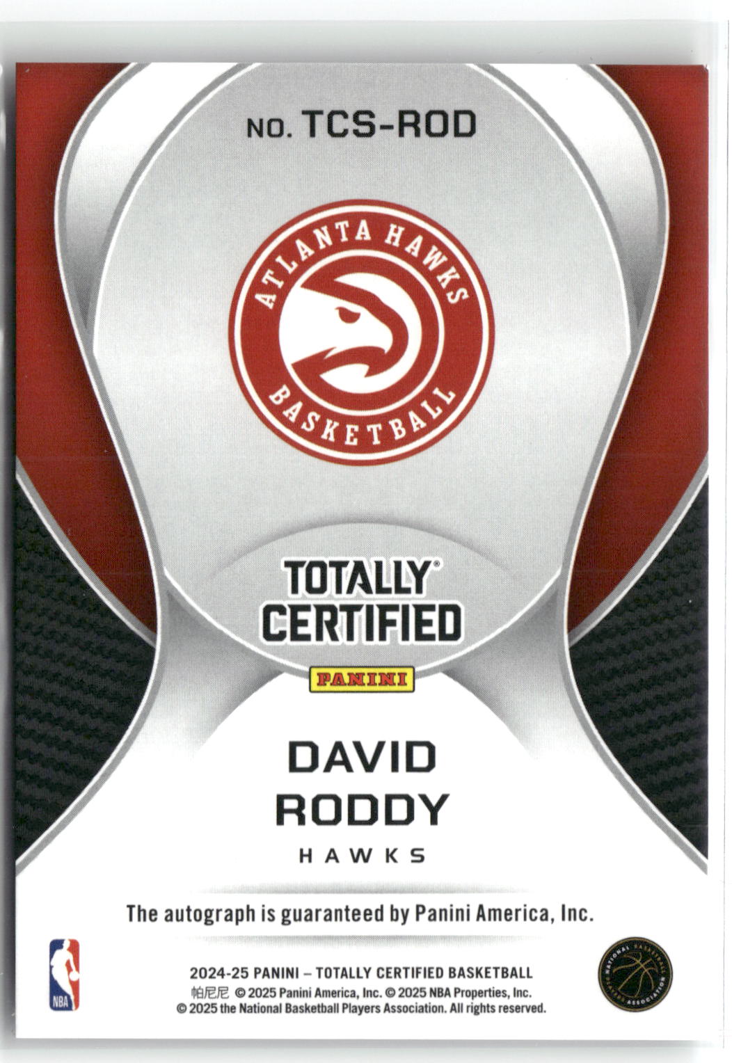 2024-25 Panini Totally Certified #TCS-ROD David Roddy Signatures-2