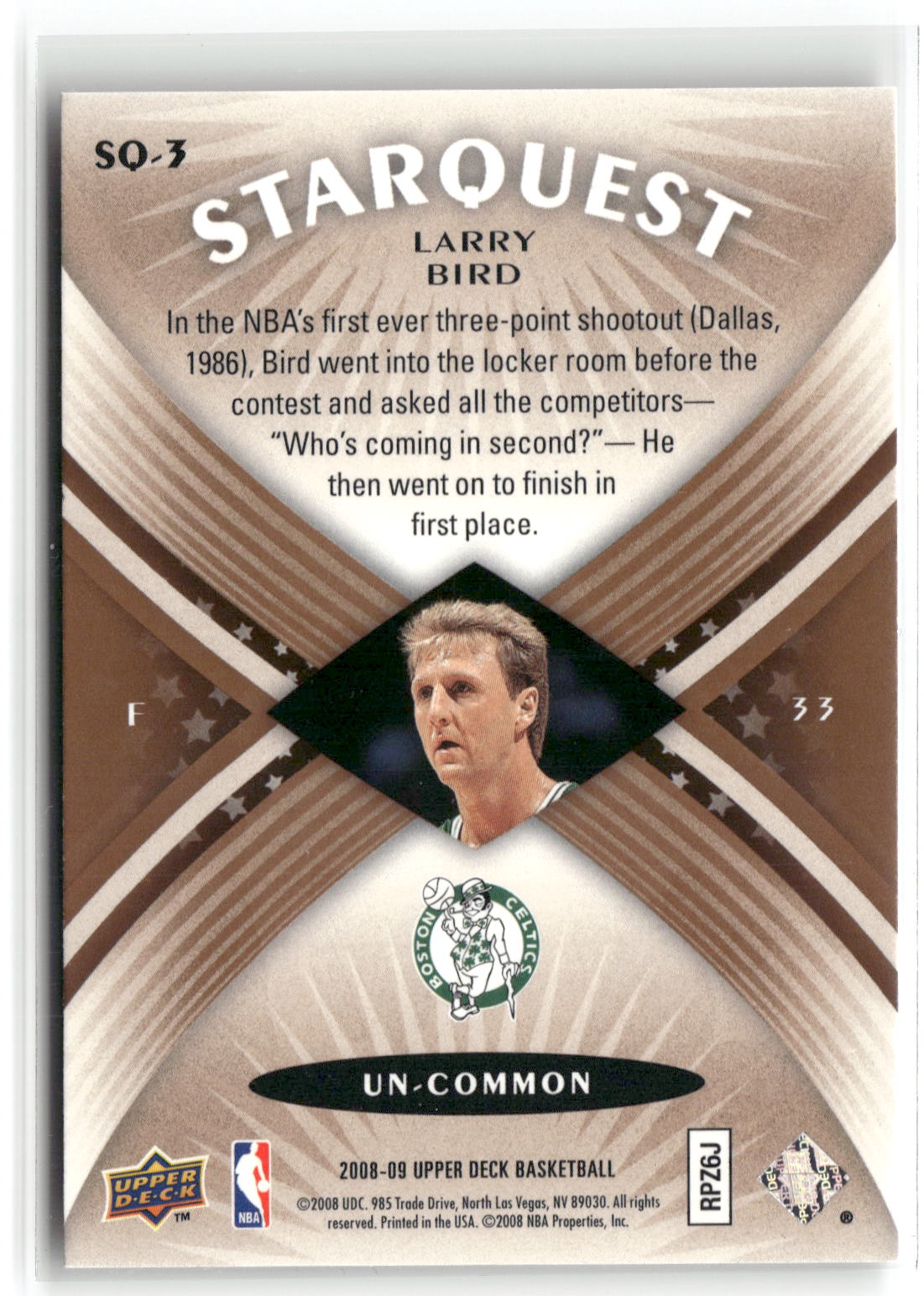 2008-09 Upper Deck #SQ-3 Larry Bird StarQuest Un-Common-2