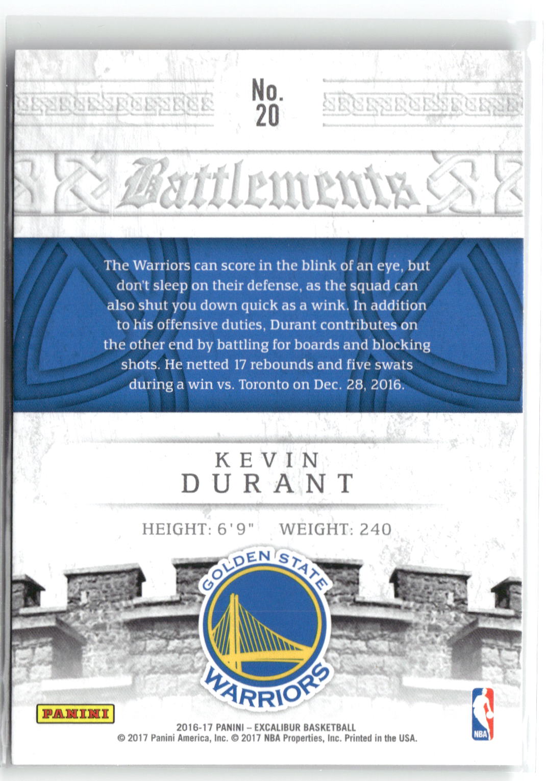 2016-17 Panini Excalibur #20 Kevin Durant Battlements-2
