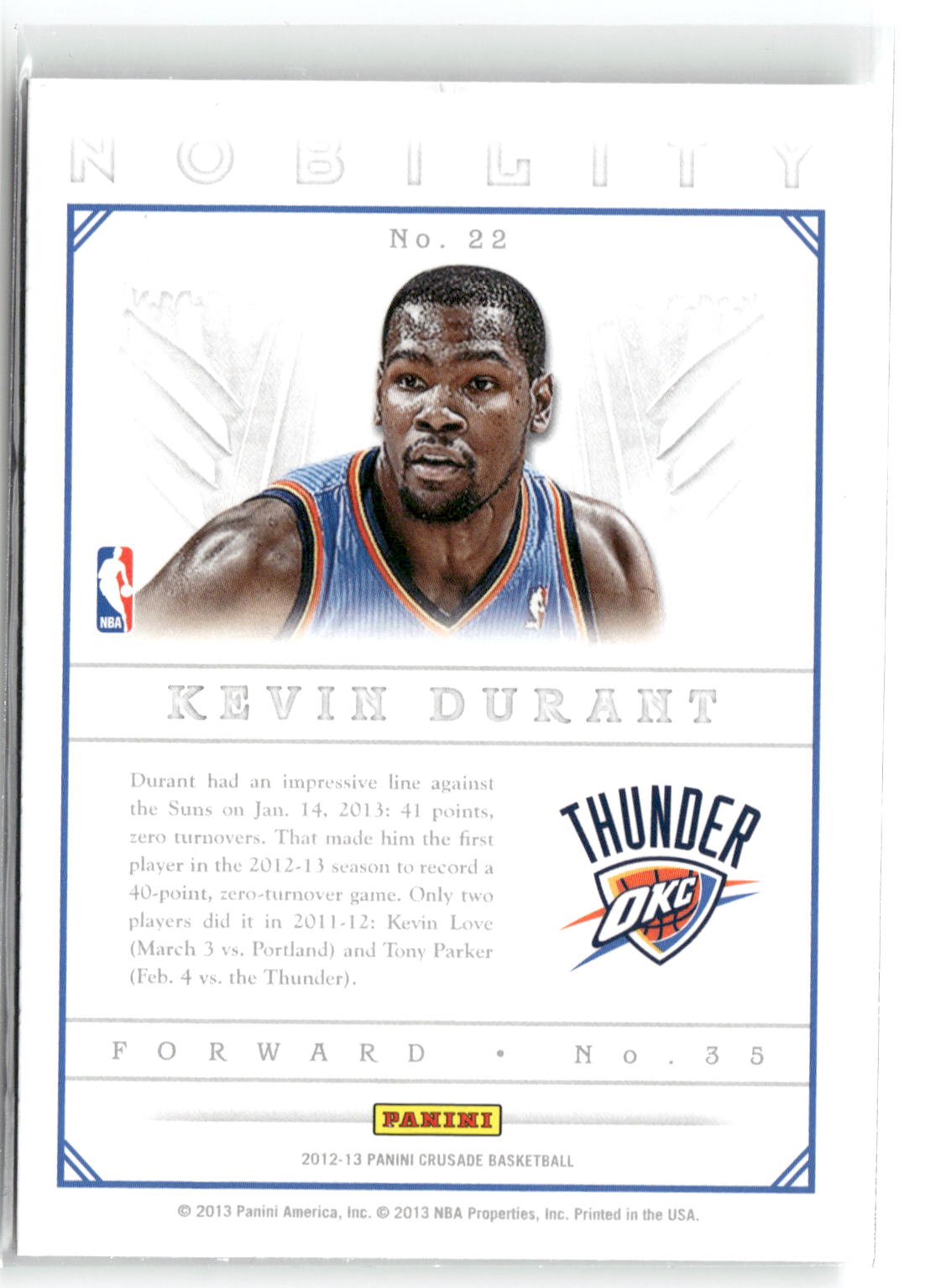 2012-13 Panini Crusade #22 Kevin Durant Nobility-2