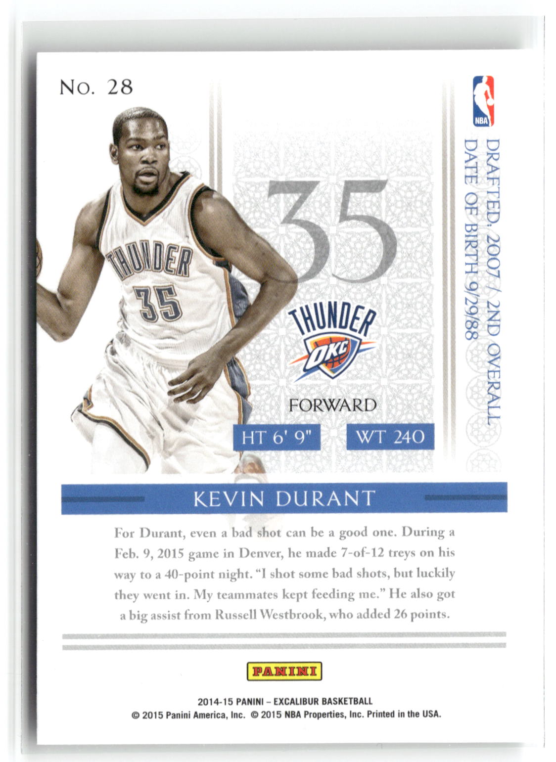 2014-15 Panini Excalibur #28 Kevin Durant-2