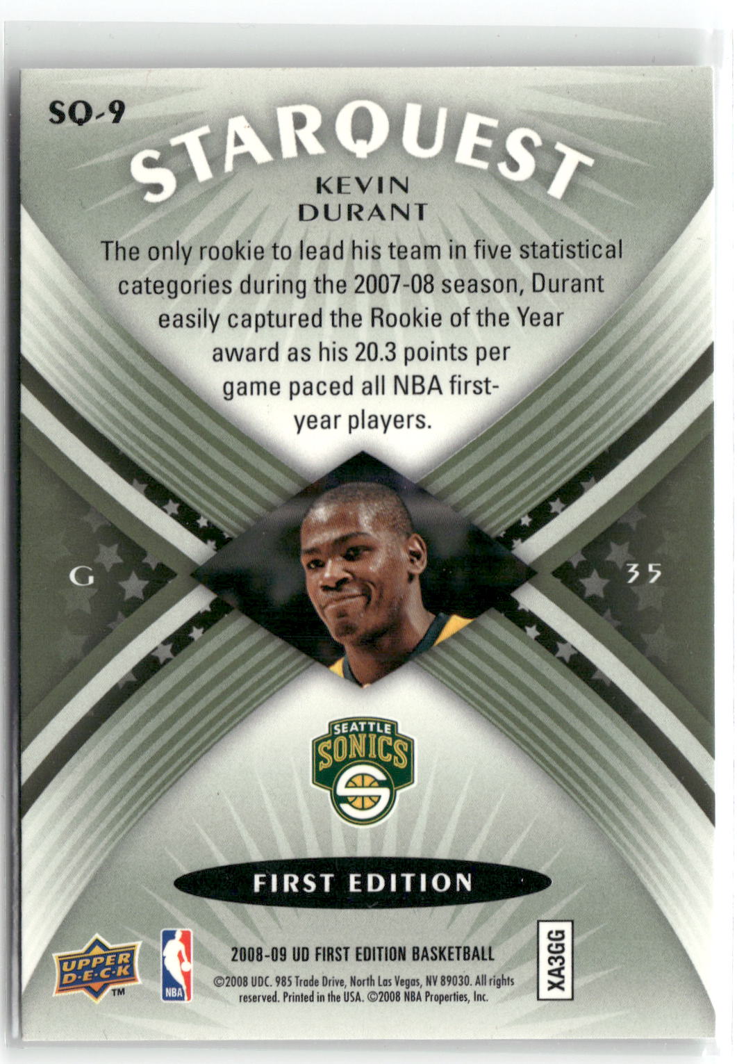 2008-09 Upper Deck First Edition #SQ-9 Kevin Durant StarQuest Green-2
