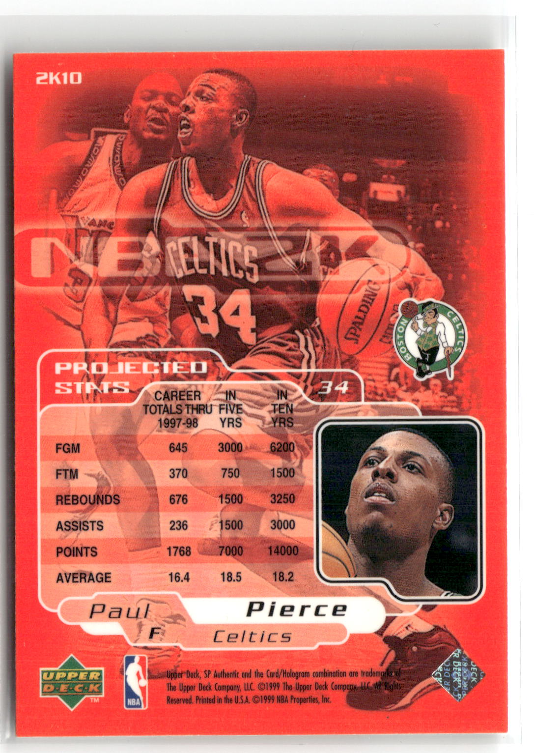1998-99 SP Authentic #2K10 Paul Pierce NBA 2K-2