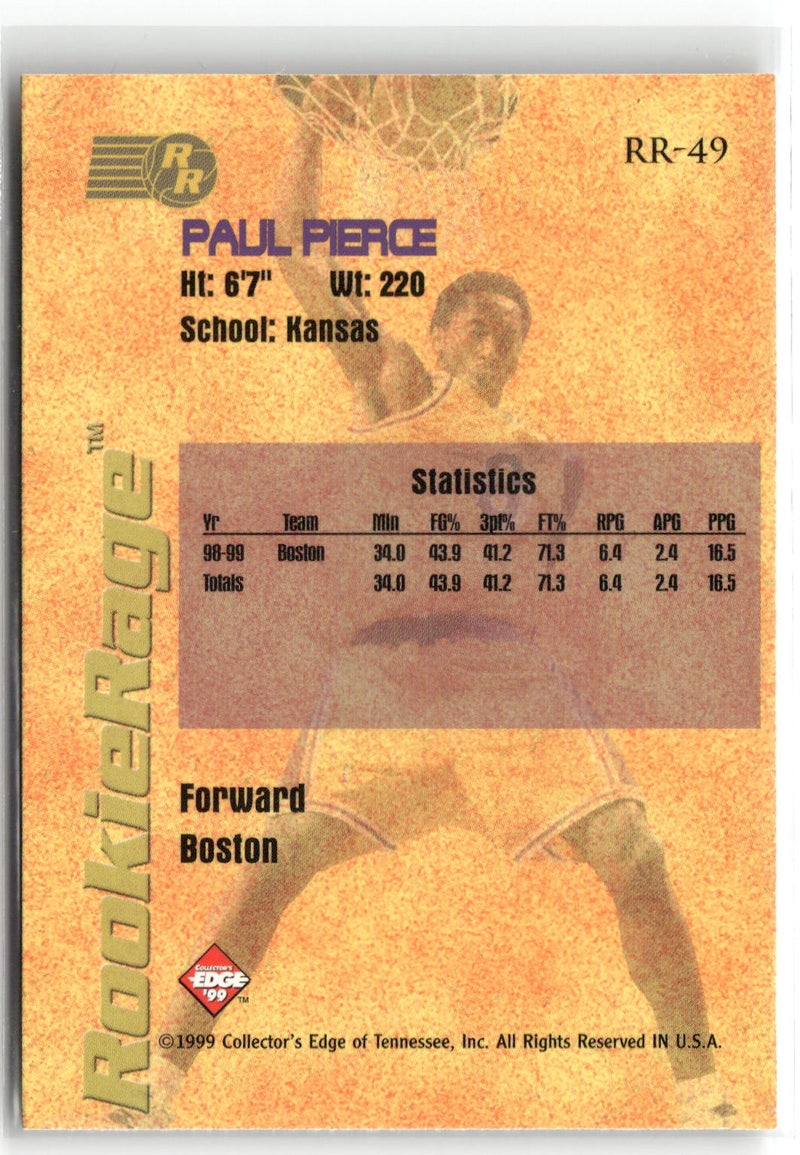 1999 Collector's Edge Rookie Rage #RR-49 Paul Pierce-2