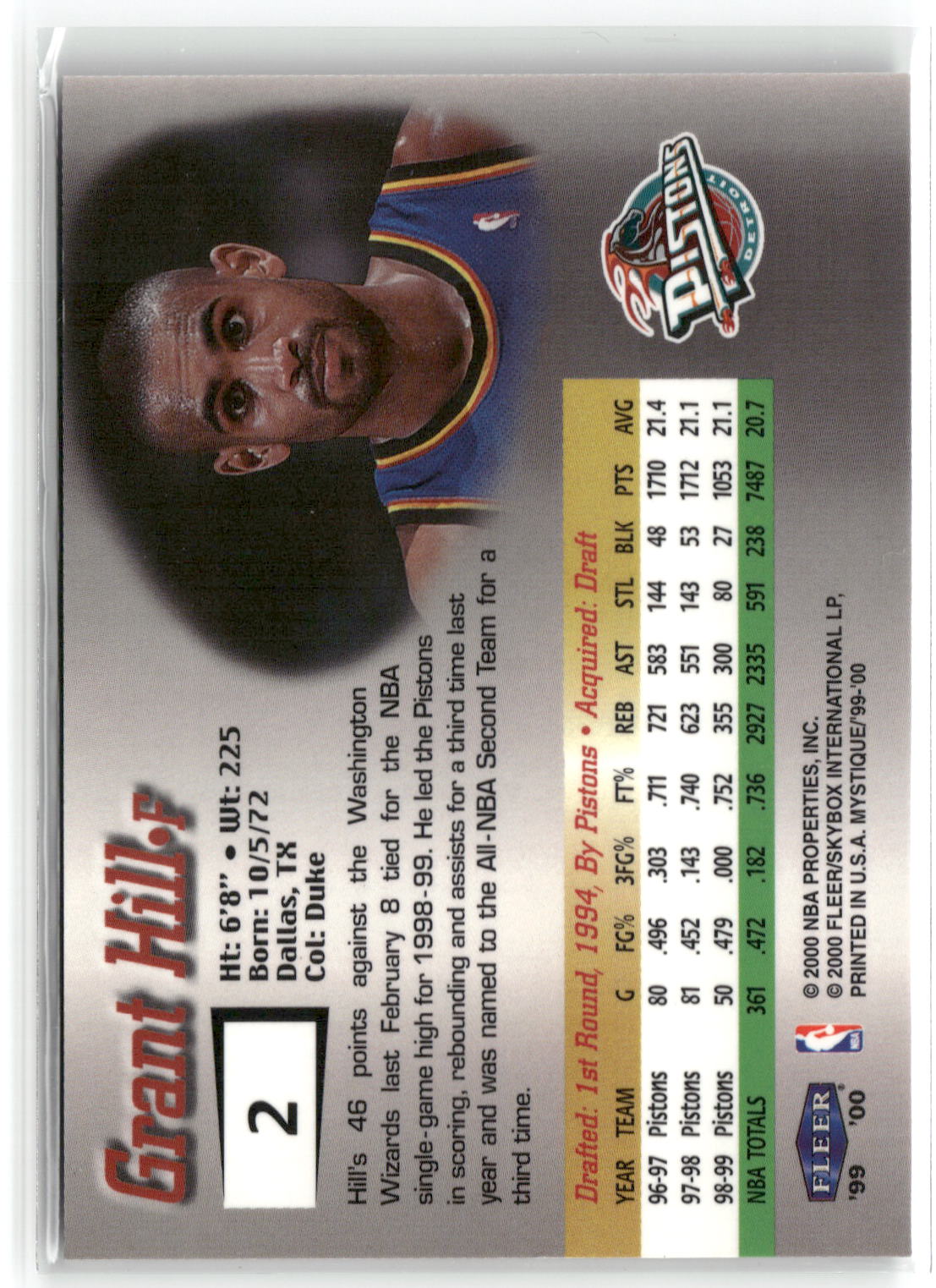 1999-00 Fleer Mystique #2 Grant Hill-2