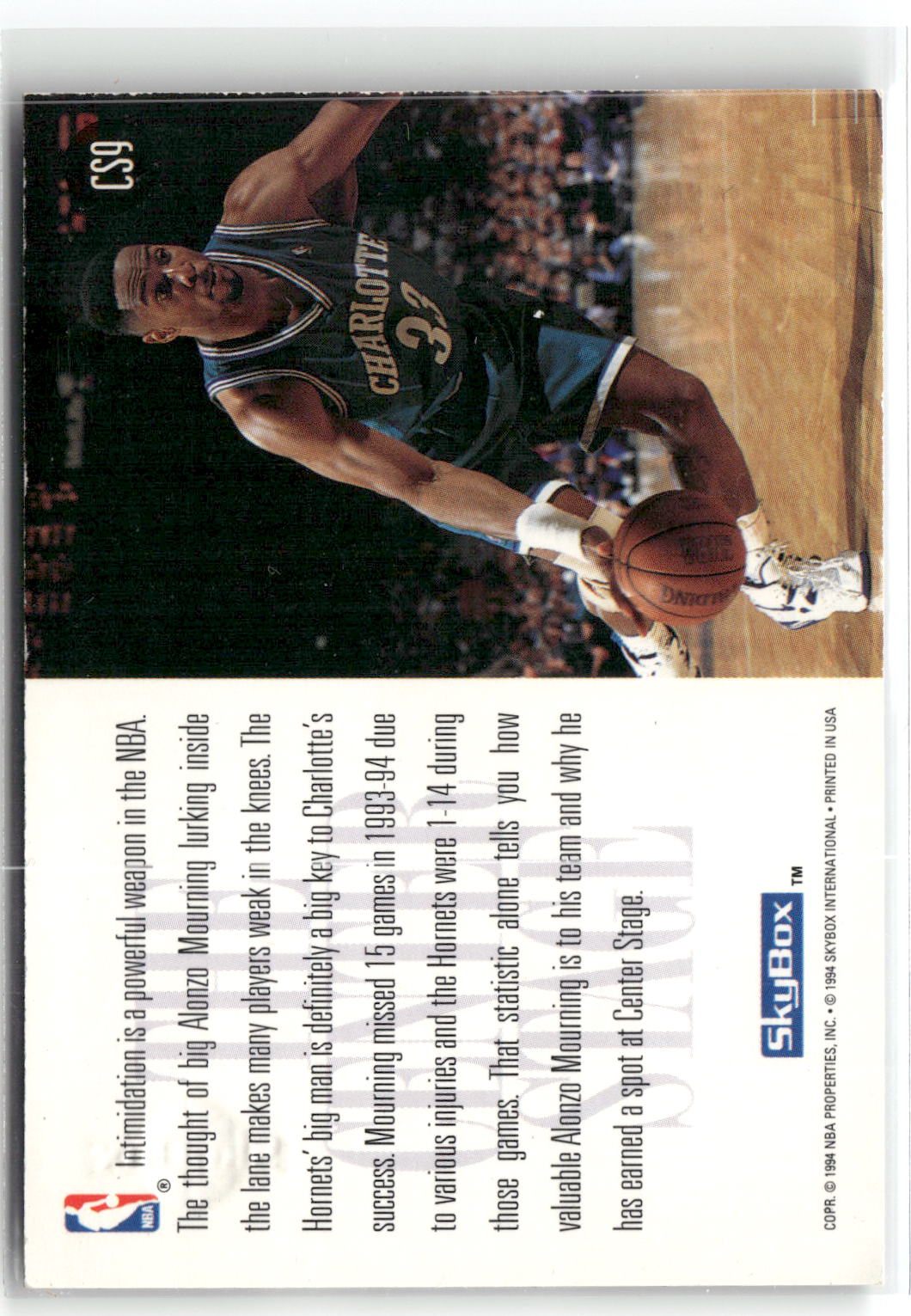 1994-95 SkyBox Premium #CS9 Alonzo Mourning Center Stage-2