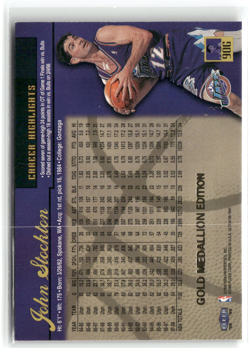 1998-99 Ultra #90G John Stockton Gold Medallion-2