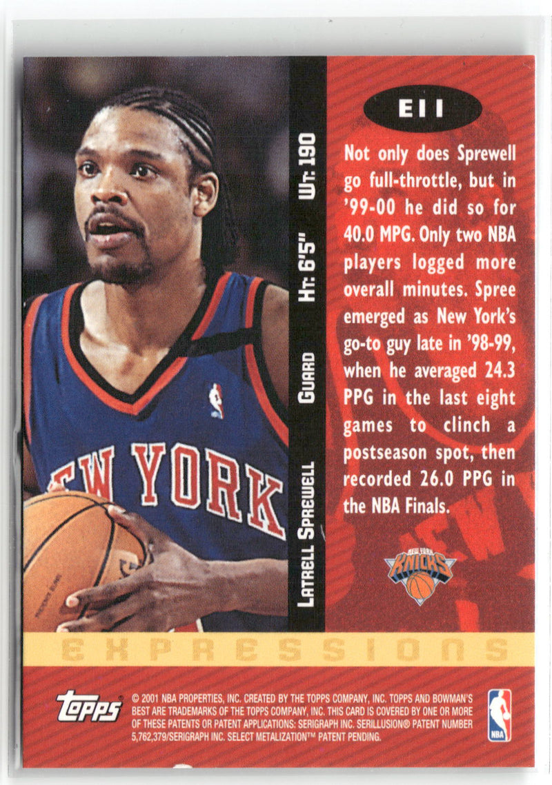 2000-01 Bowman's Best #E11 Latrell Sprewell Expressions-2