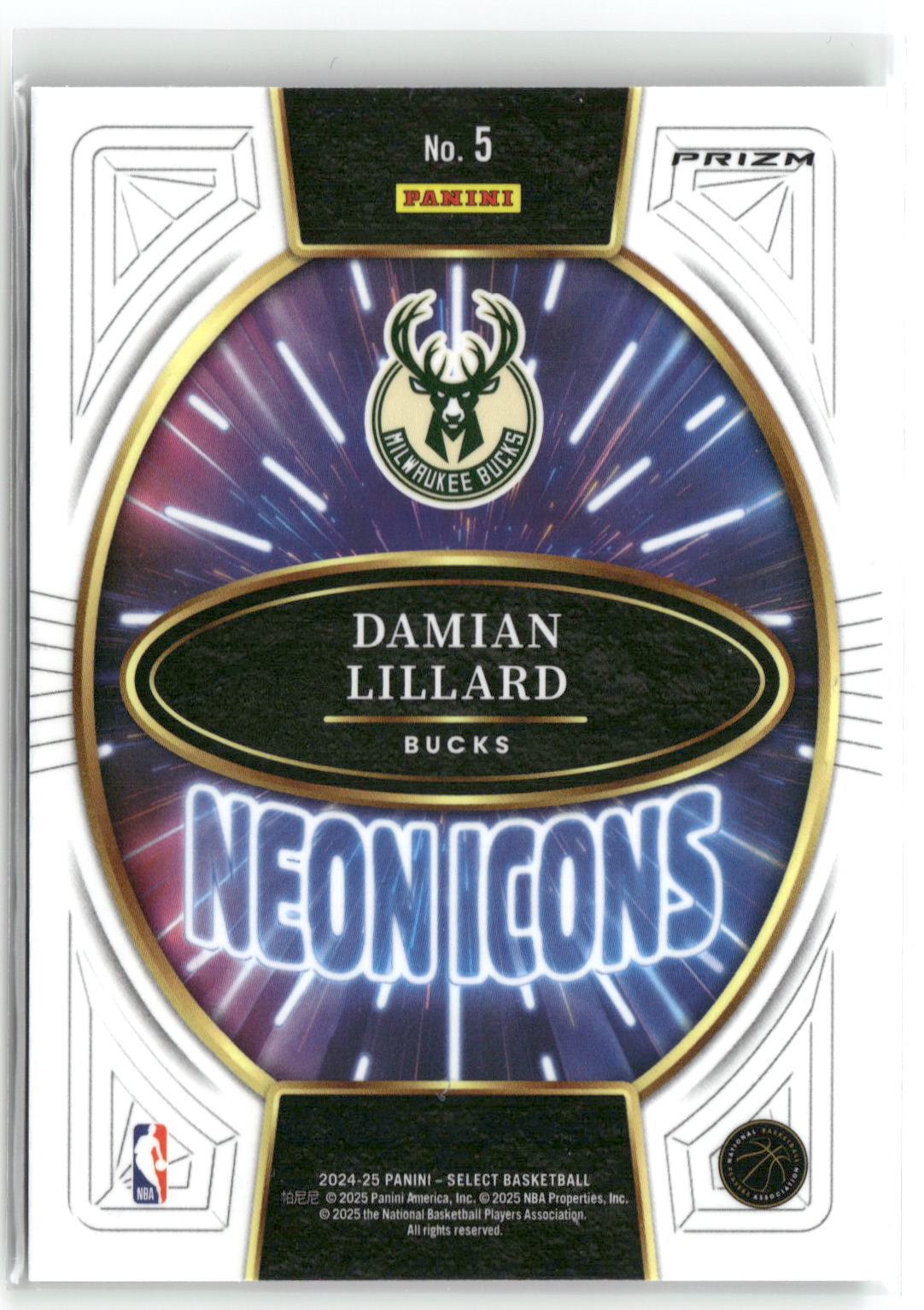 2024-25 Panini Select #5 Damian Lillard Neon Icons Green Prizms-2
