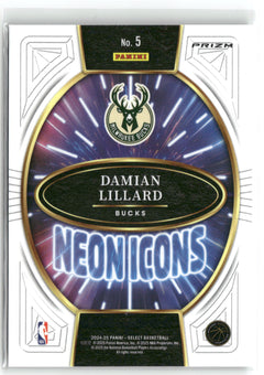 2024-25 Panini Select #5 Damian Lillard Neon Icons Green Prizms-2