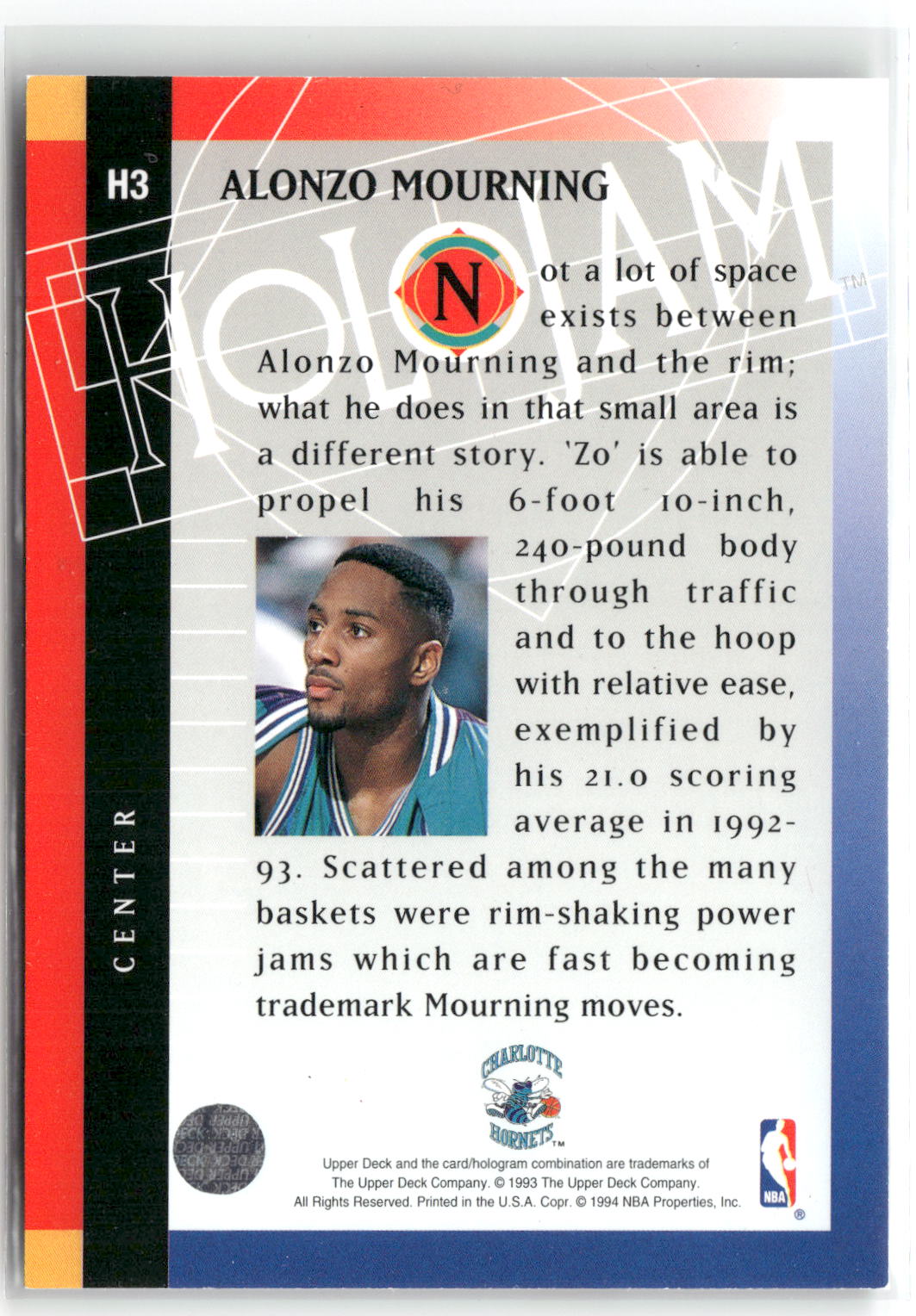 1993-94 Upper Deck Holojams #H3 Alonzo Mourning-2