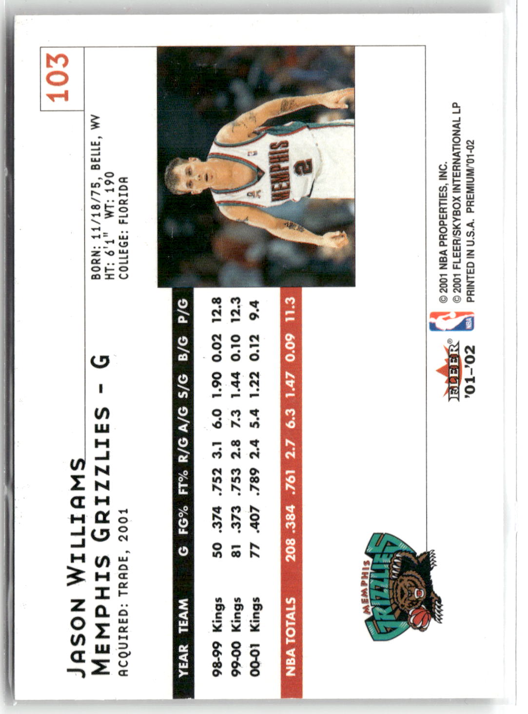 2001-02 Fleer Premium #103 Jason Williams-2