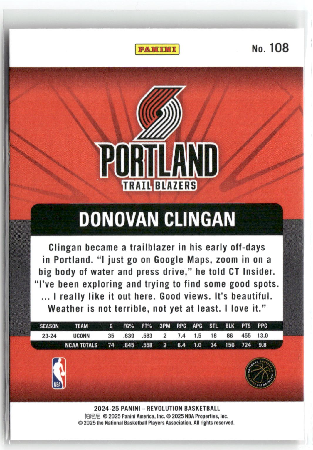 2024-25 Panini Revolution #108 Donovan Clingan-2
