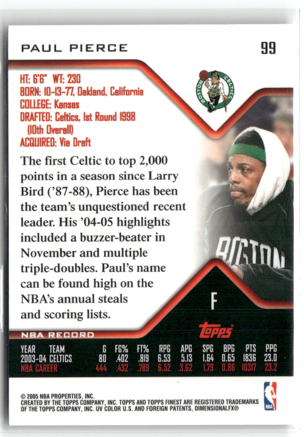 2004-05 Finest #99 Paul Pierce-2