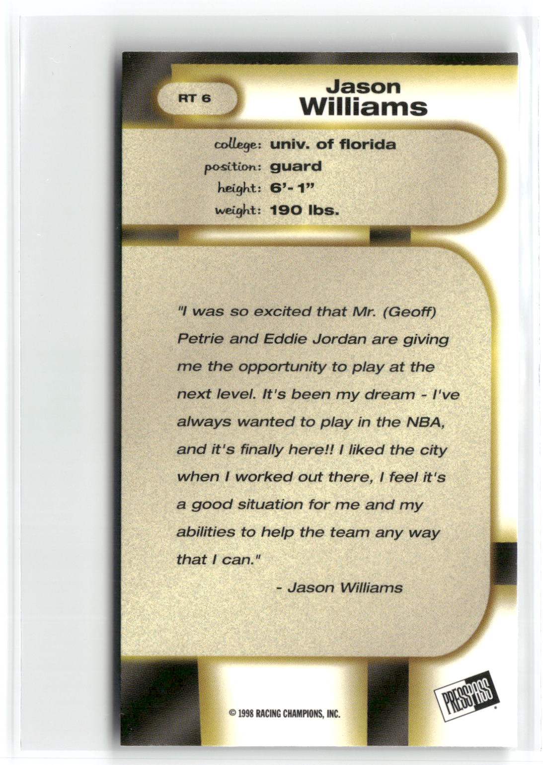 1998 Press Pass Double Threat #RT-6 Jason Williams Retros-2