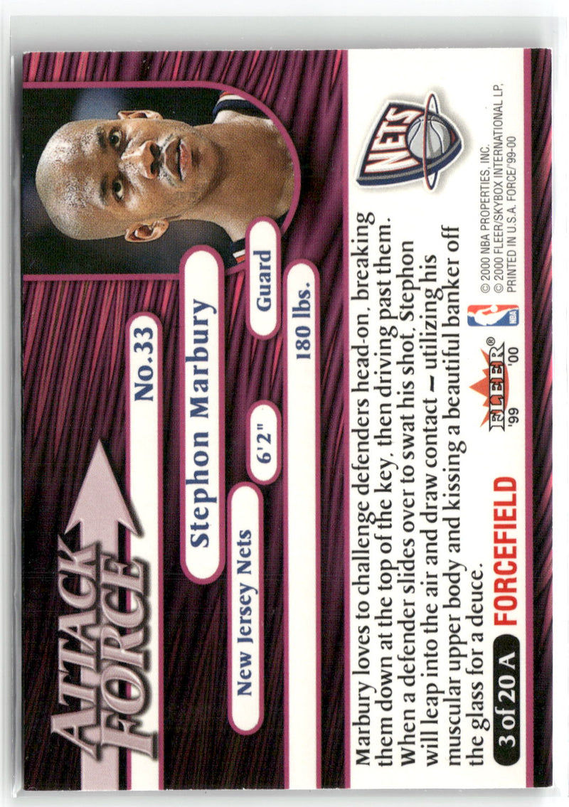1999-00 Fleer Force #3A Stephon Marbury Attack Force Forcefield-2