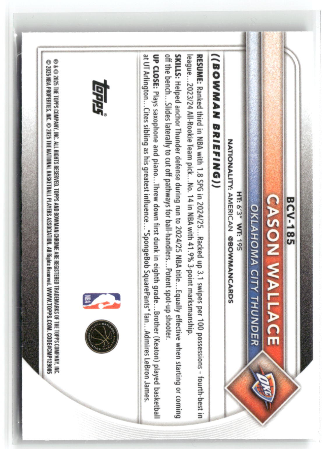 2025-26 Bowman #BCV-185 Cason Wallace Chrome Reptilian Refractors-2
