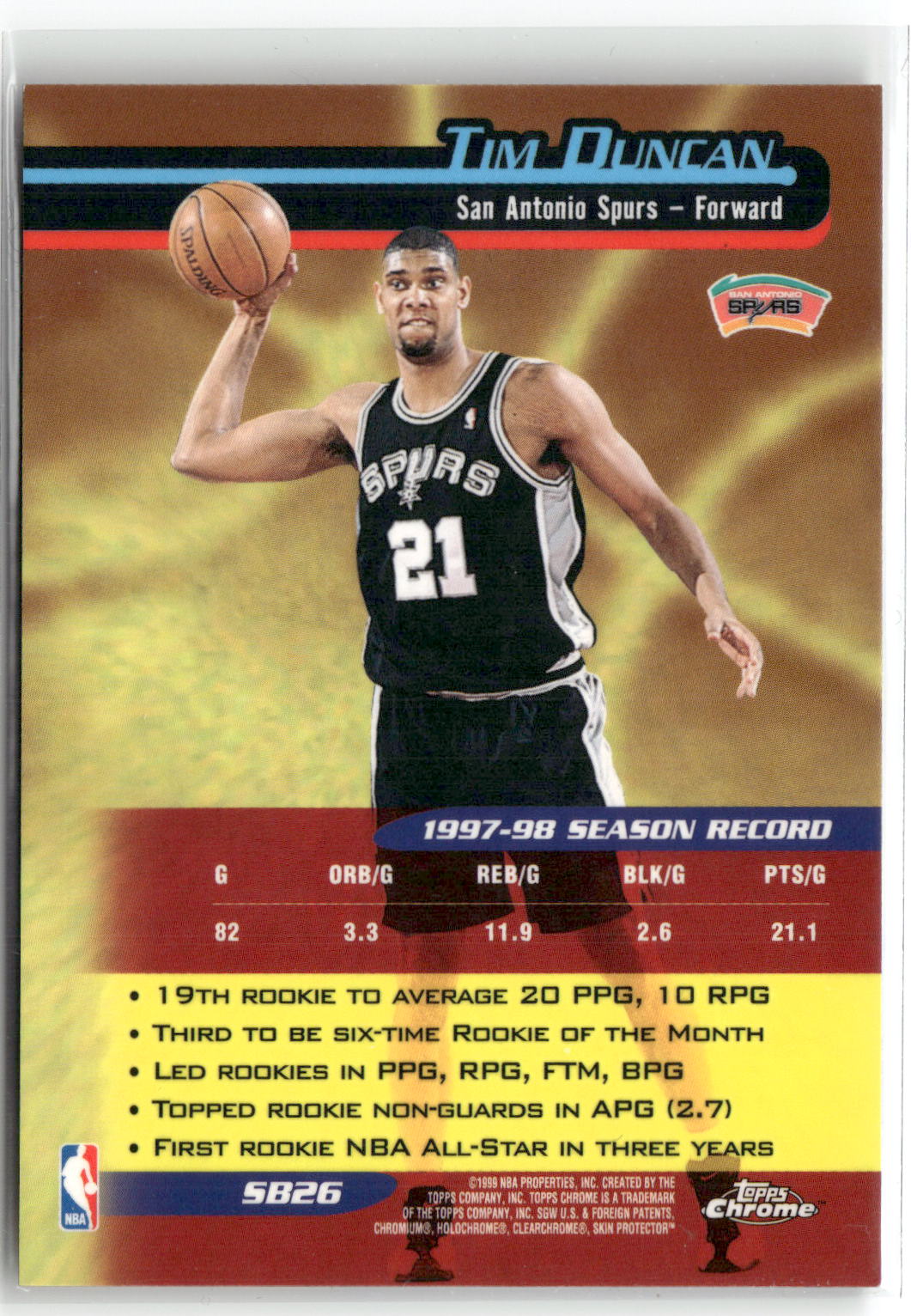 1998-99 Topps Chrome #SB26 Tim Duncan Season's Best-2