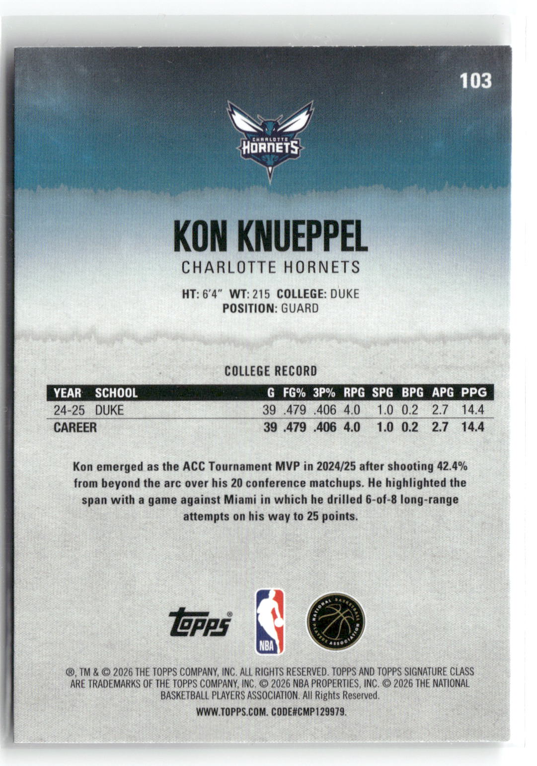2025-26 Topps Signature Class #103 Kon Knueppel-2