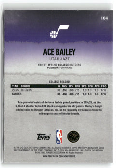 2025-26 Topps Signature Class #104 Ace Bailey-2