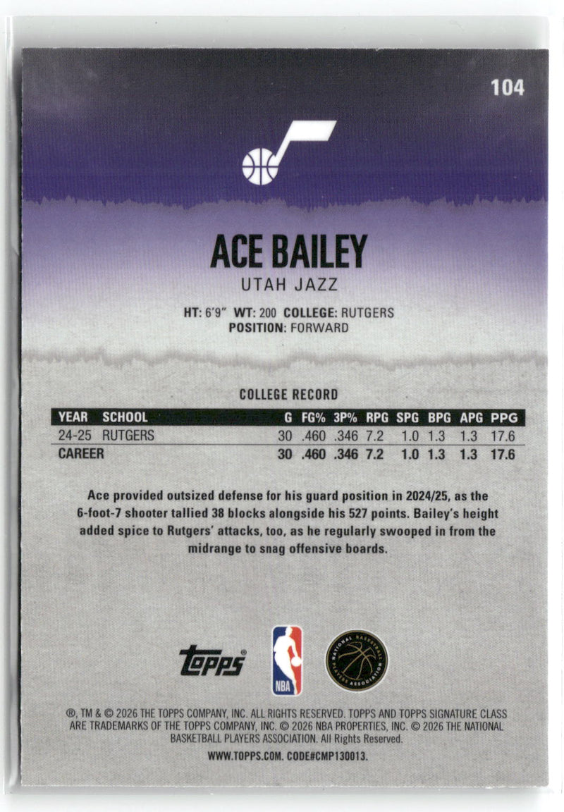 2025-26 Topps Signature Class #104 Ace Bailey-2