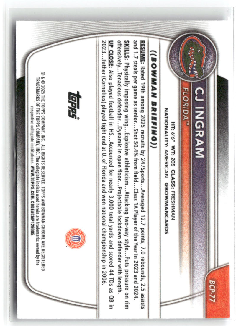 2025-26 Bowman #BCP-77 CJ Ingram Chrome Prospects Purple Mojo Refractor #/250-2