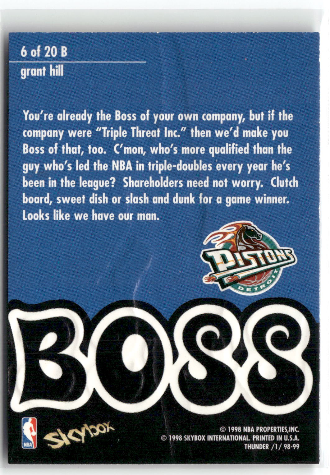 1998-99 SkyBox Thunder #6 B Grant Hill Boss-2