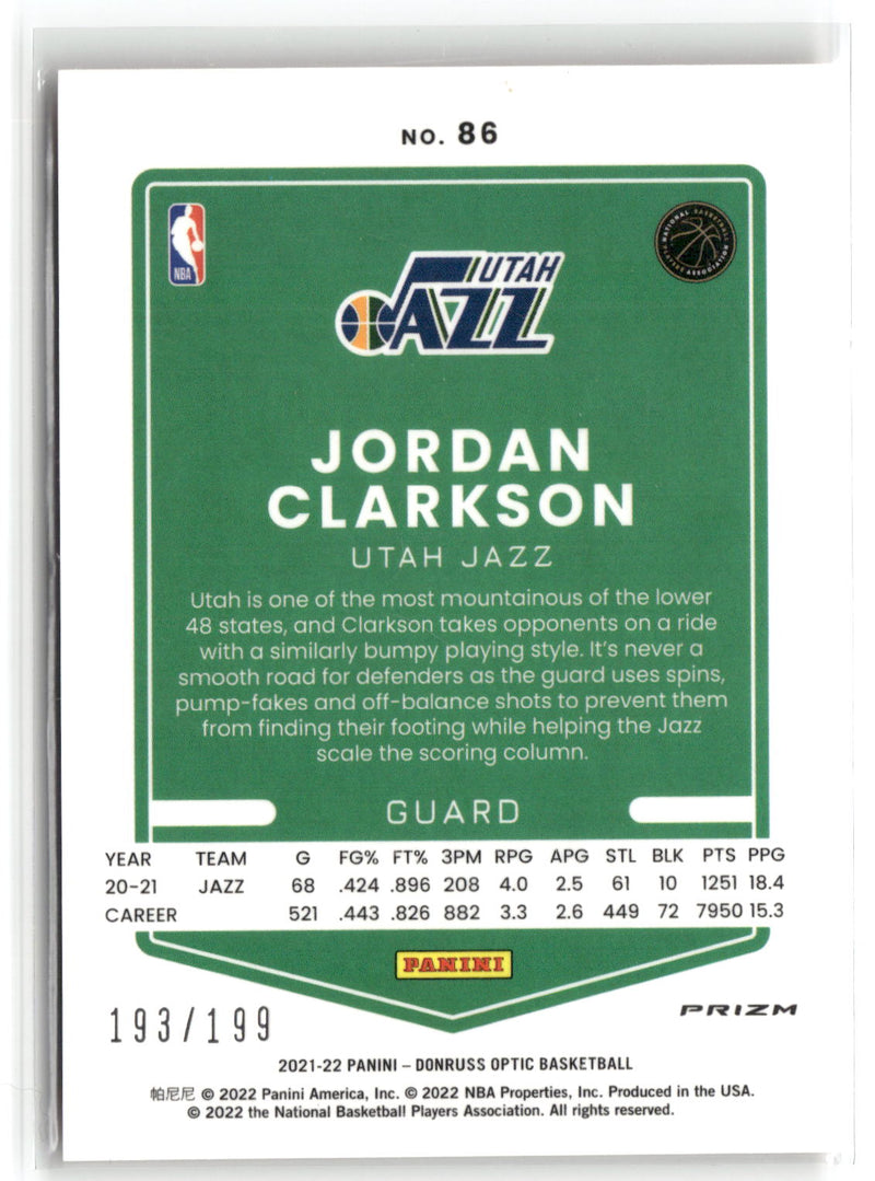 2021-22 Donruss Optic #86 Jordan Clarkson Orange #/199-2