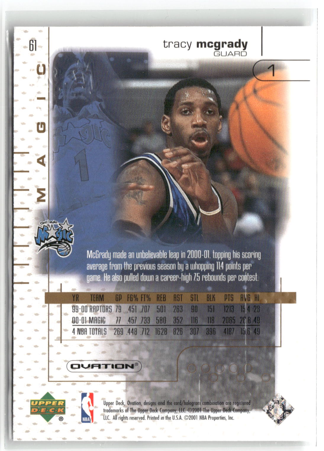 2001-02 Upper Deck Ovation #61 Tracy McGrady-2