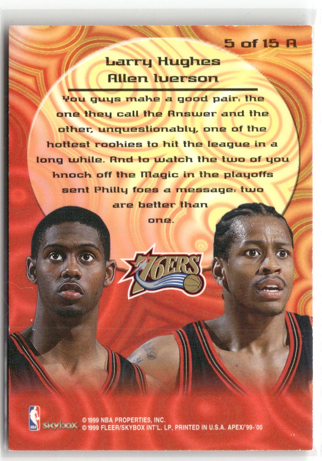 1999-00 SkyBox Apex #5A Allen Iverson / Larry Hughes Allies-2