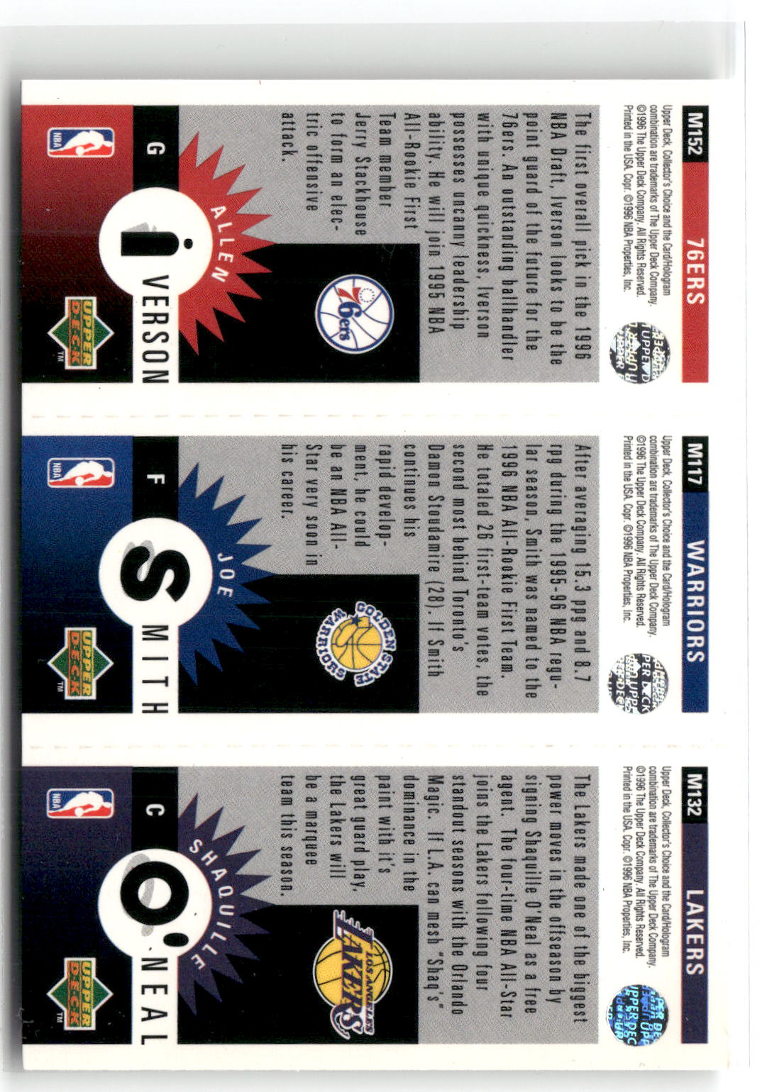 1996-97 Collector's Choice #M132/M117/M152 Shaquille O'Neal Allen Iverson-2