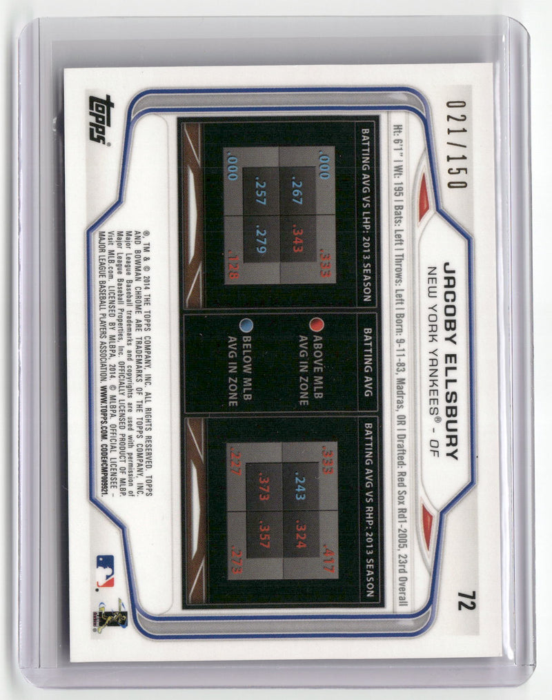 2014 Bowman Chrome #72 Jacoby Ellsbury Purple Refractor #/150-2