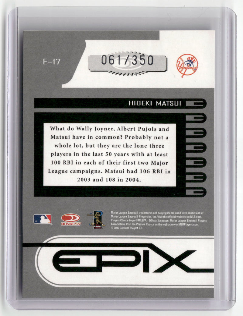 2005 Donruss Zenith #E-17 Hideki Matsui Epix Play Purple #/350-2