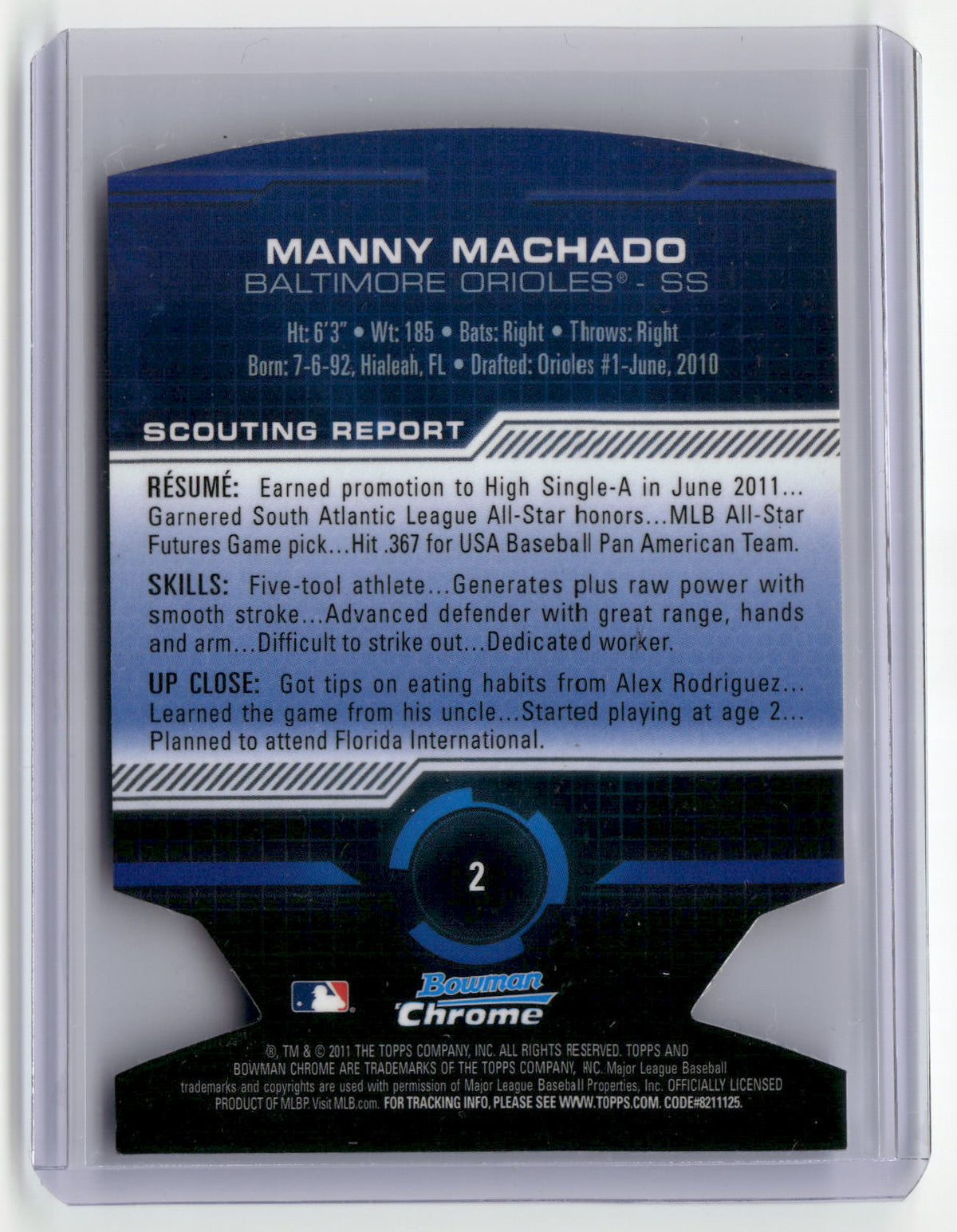 2011 Bowman Chrome #2 Manny Machado Futures-2