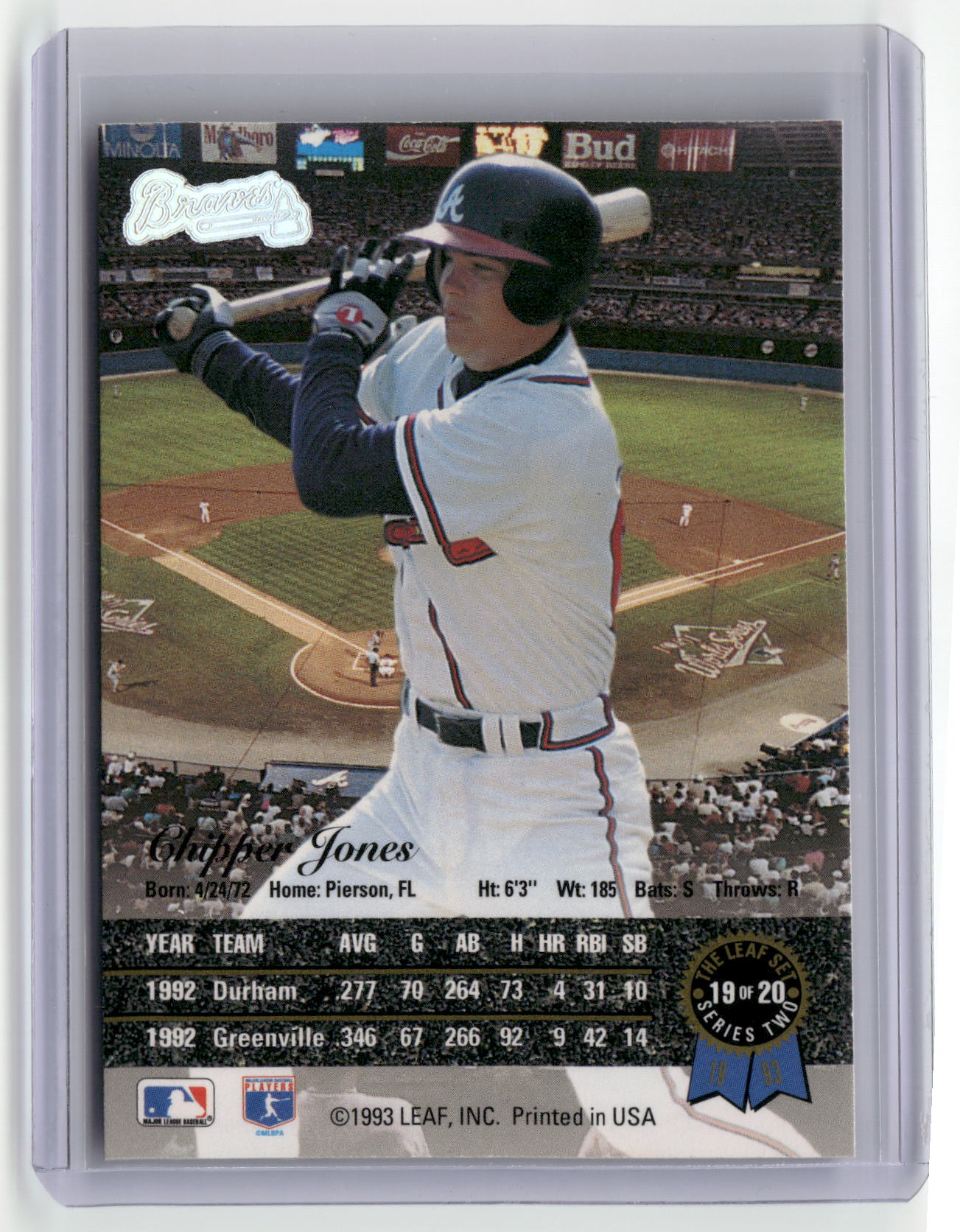 1993 Leaf #19 Chipper Jones Gold Leaf Rookies-2