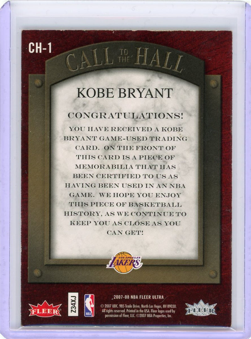 2007-08 Ultra #CH-1 Kobe Bryant Call to the Hall Memorabilia (VG Condition)-2