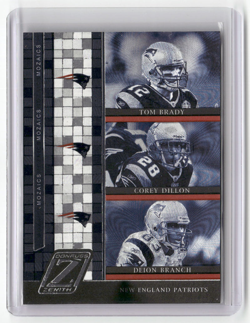 2005 Donruss Zenith #M-9 Tom Brady / Corey Dillon / Deion Branch Mozaics Silver-1