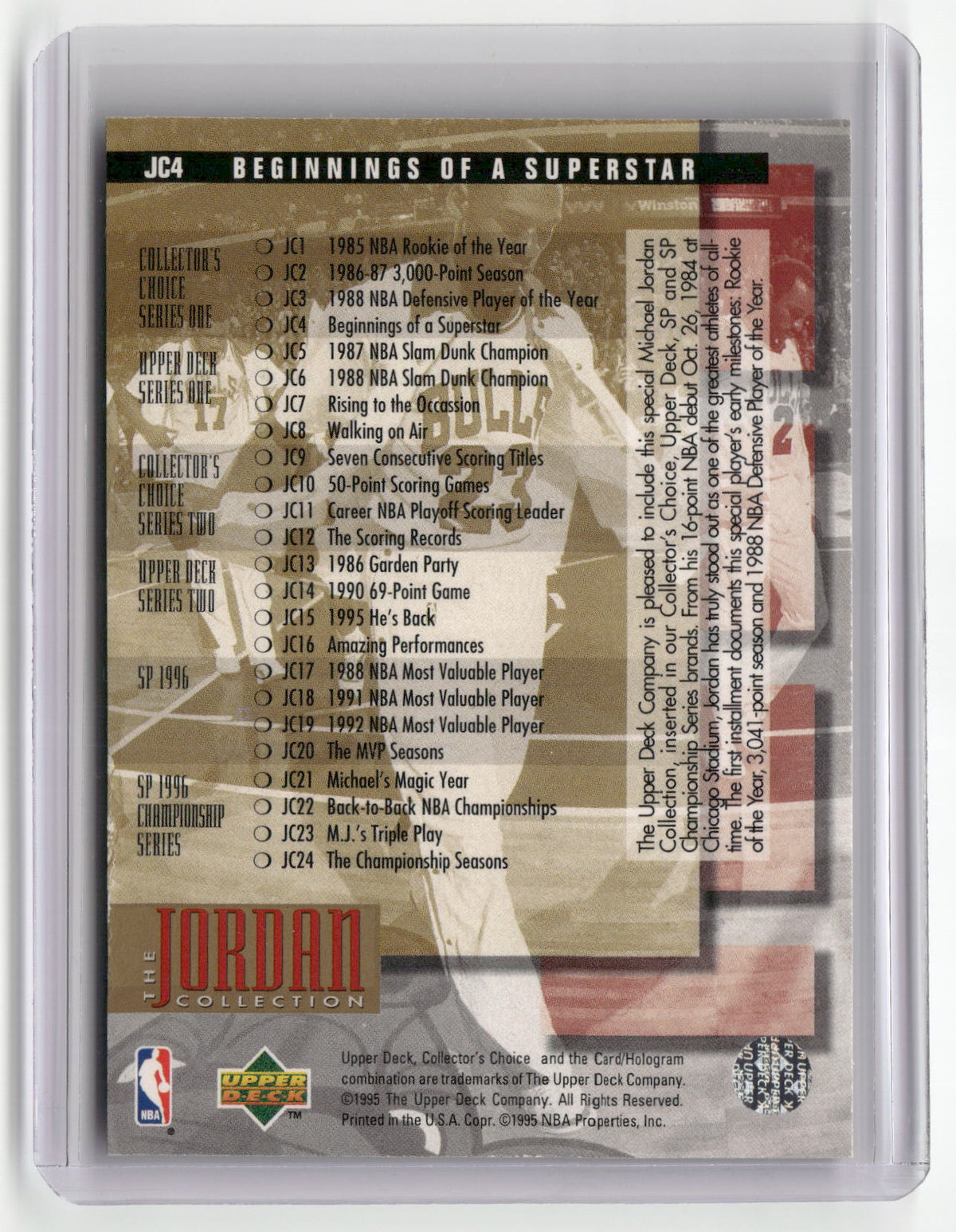 1995-96 Collector's Choice #JC4 Michael Jordan The Jordan Collection-2