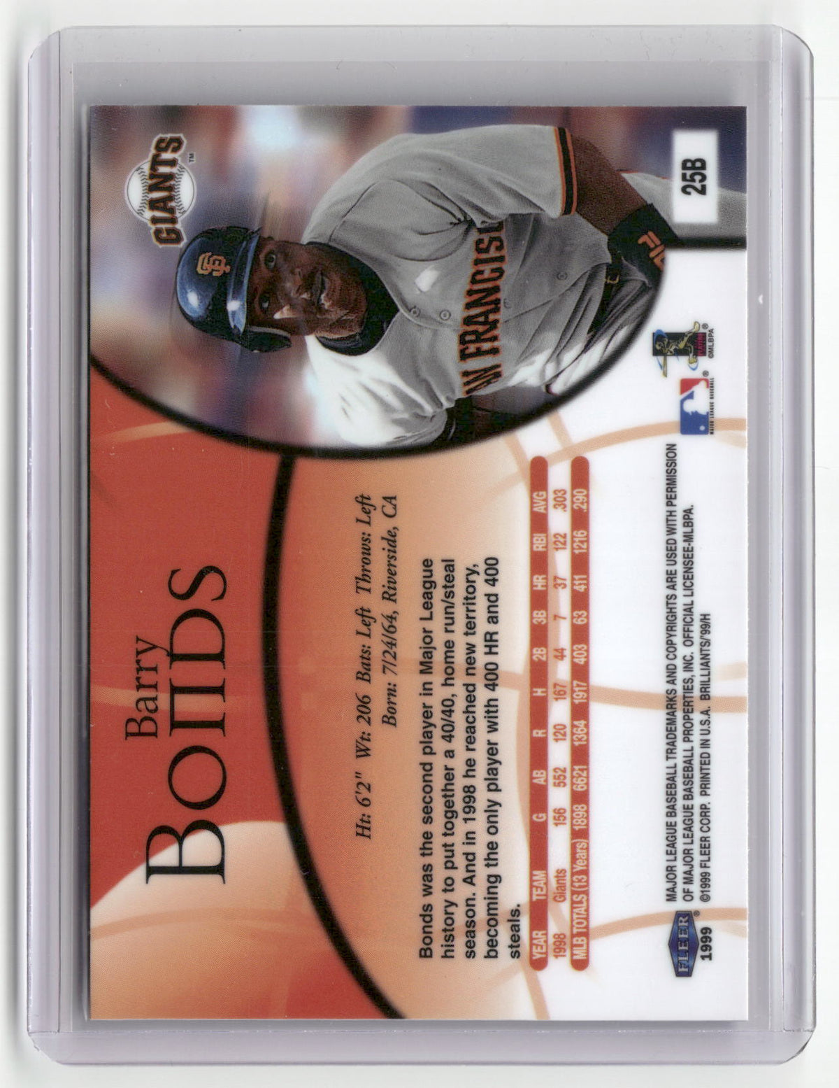 1999 Fleer Brilliants #25B Barry Bonds Blue-2