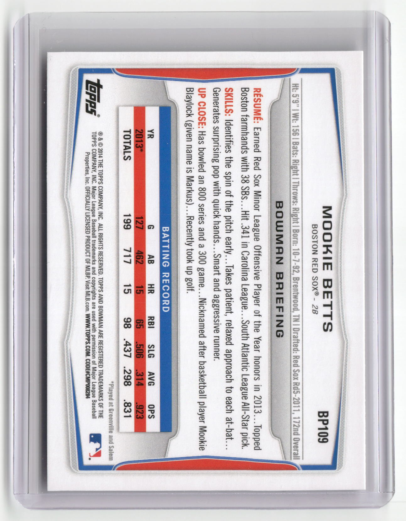 2014 Bowman #BP109 Mookie Betts Prospects-2