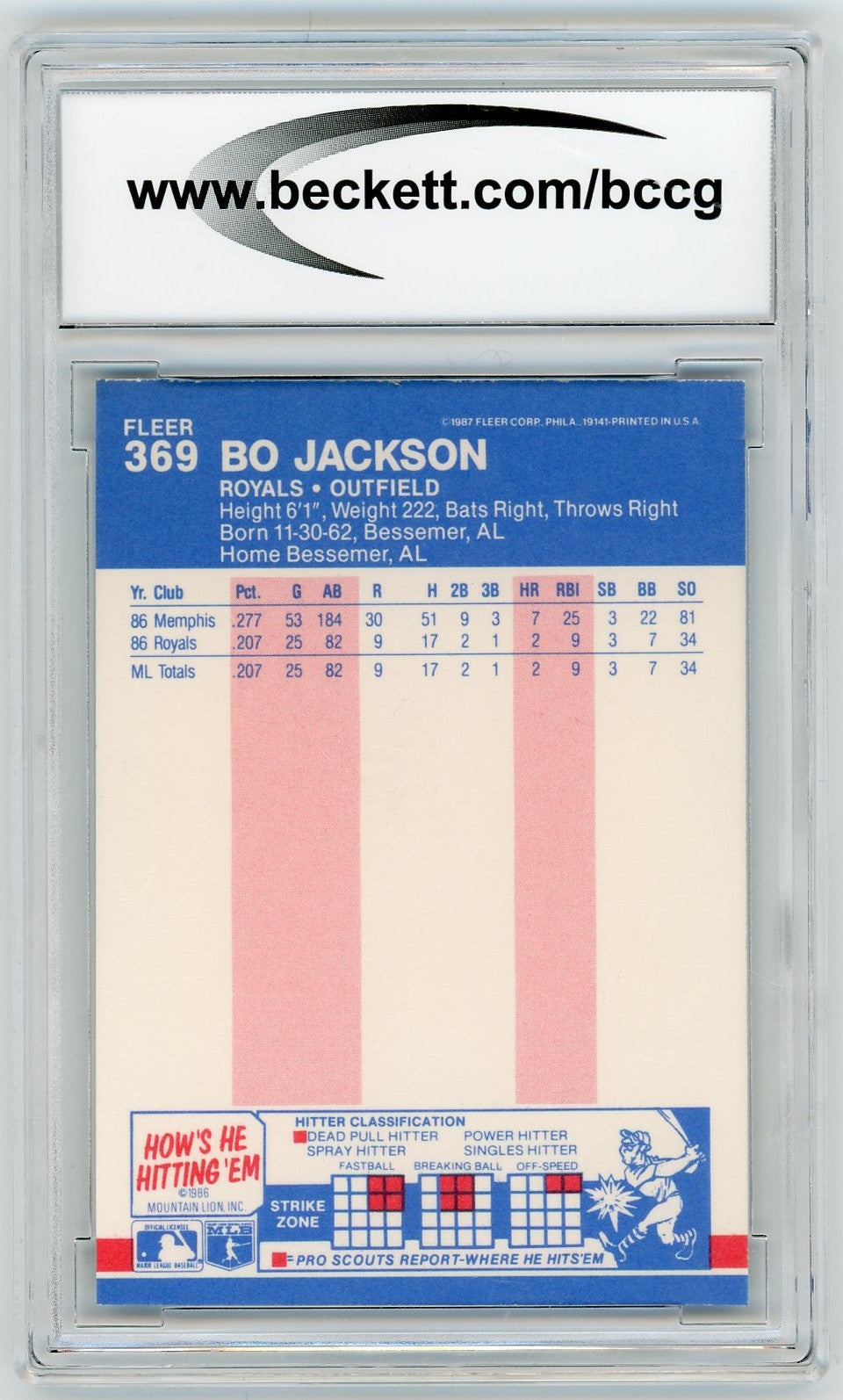 1987 Fleer #369 Bo Jackson BCCG 9-2