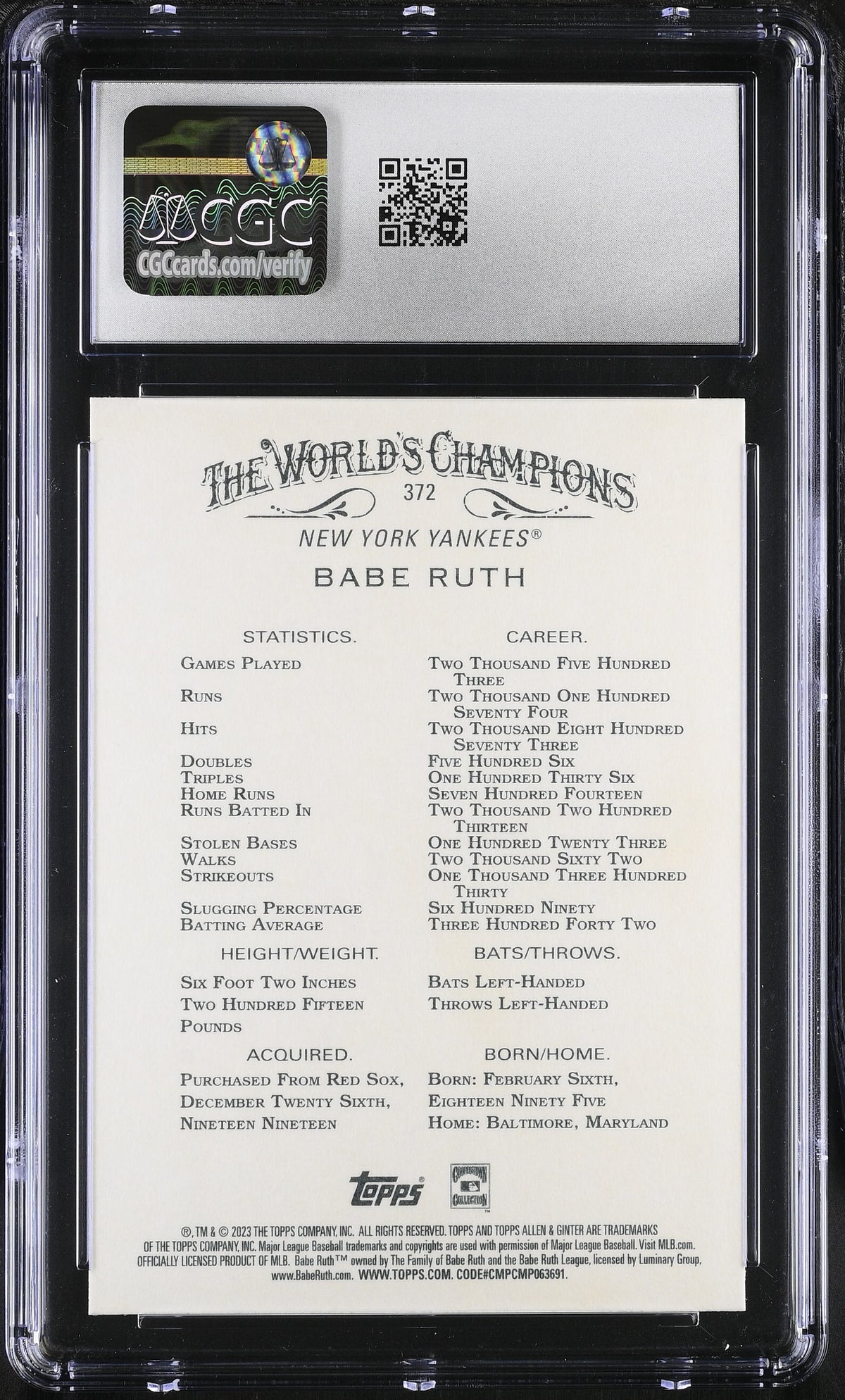2023 Allen & Ginter #372 Babe Ruth CGC 10-2