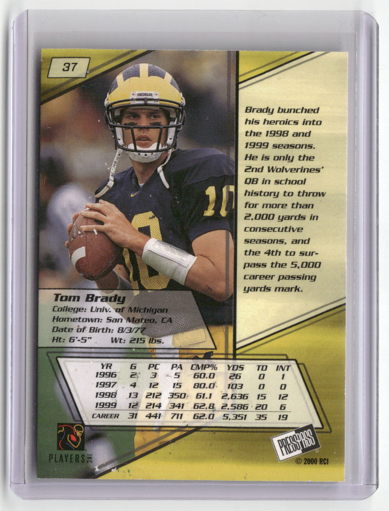 2000 Press Pass #37 Tom Brady Gold Zone (VG Condition, Check Scans)-2